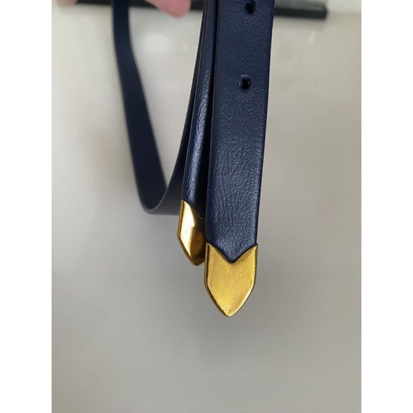 Womens Double Strands Belt Skinny Navy Blue Gold Tone Accent 29\